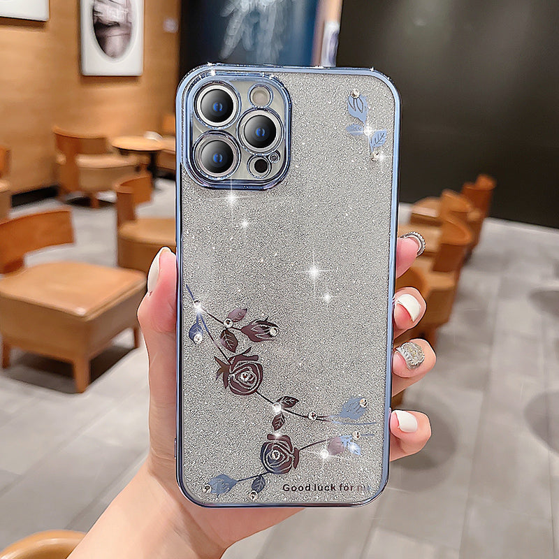 For iPhone 12 Pro 6.1 inch Rhinestone Flower Pattern Decor Glitter Powder TPU Case Anti-drop Phone Cover For iPhone 12 Pro 6.1 inch Rhinestone Flower Pattern Decor Glitter Powder TPU Case Anti-drop Phone Cover